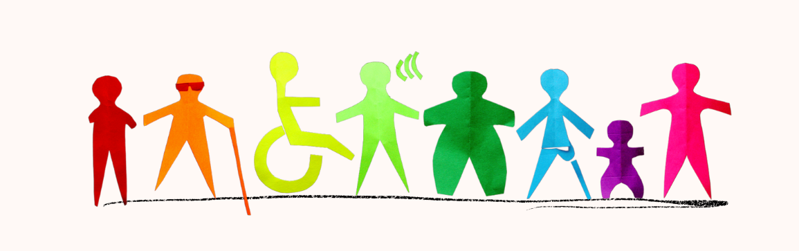 immagine stilizzata di alcune persone che presentano delle disabilità motorie 