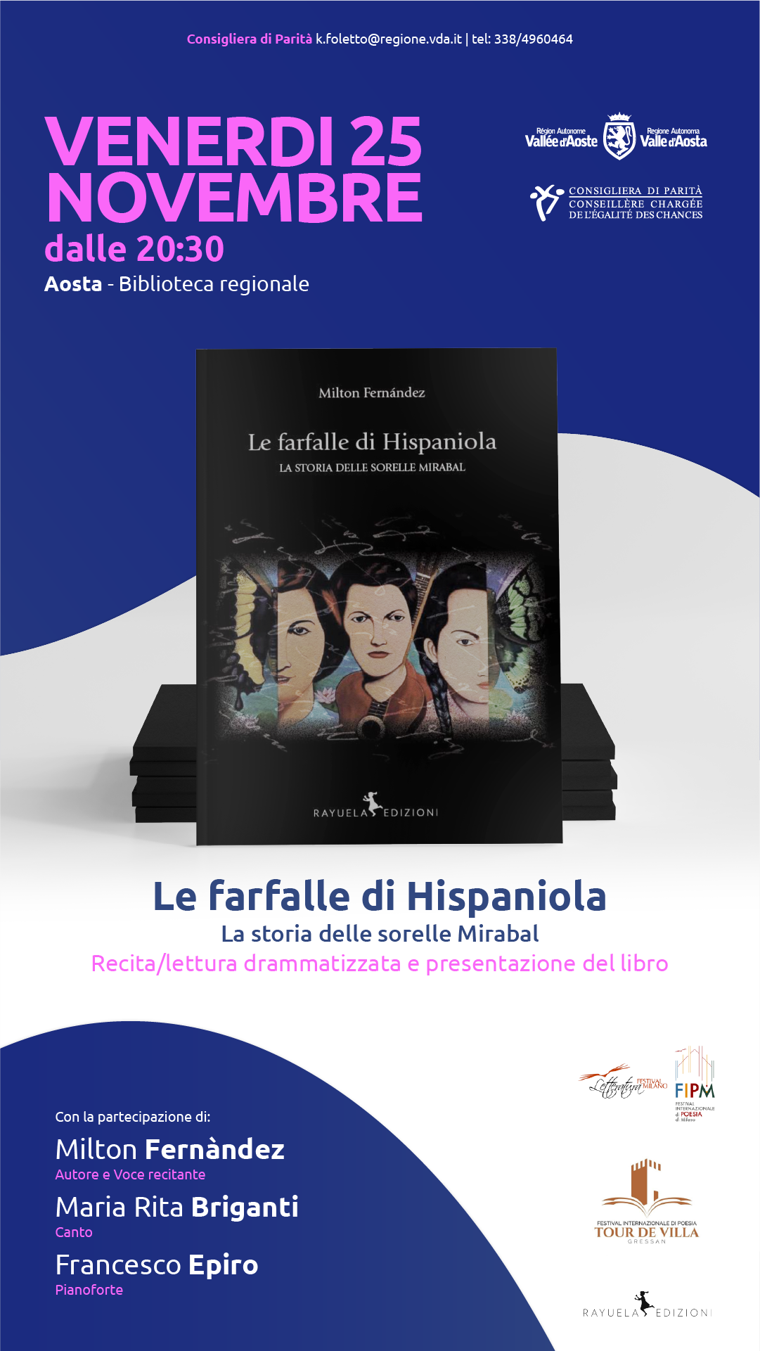 "Le farfalle di Hispaniola - La storia delle sorelle Mirabal" - 25 novembre 2022 dalle ore 20:30 presso la Biblioteca Regionale di Aosta